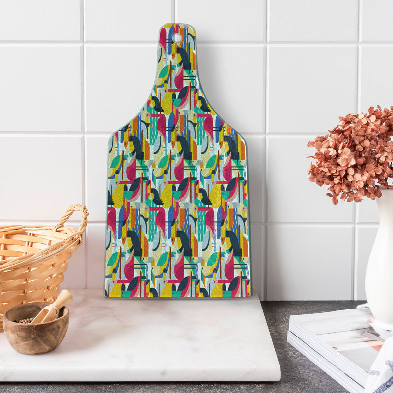 Ambesonne Birds Tempered Glass Cutting Board Toucan and Flamingos Multicolor