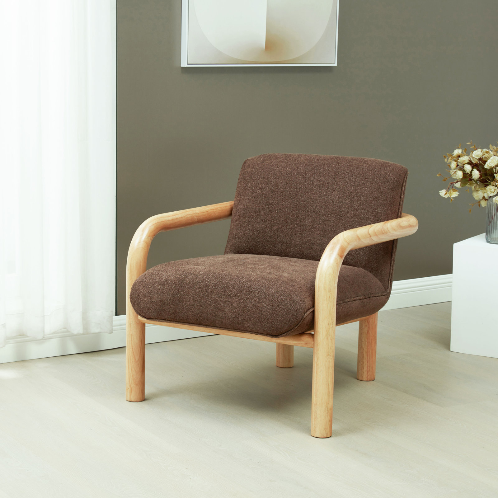 Reyer Boucle Armchair, Dark Brown