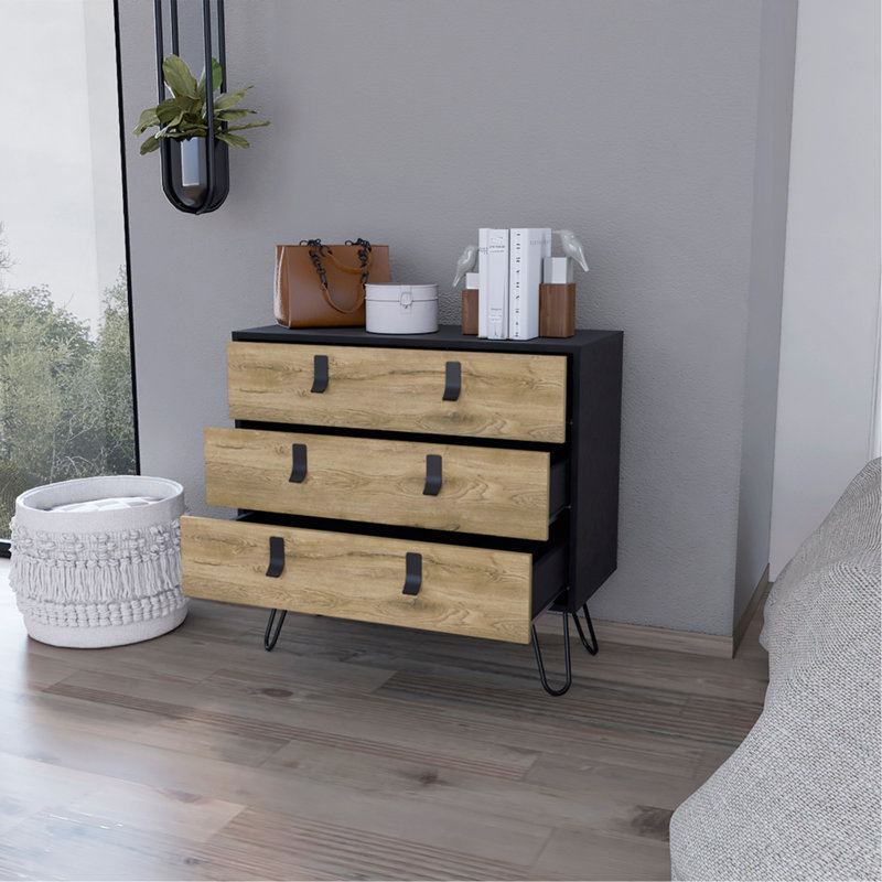 Commode Magness, chambre à coucher, noir / Macadamia