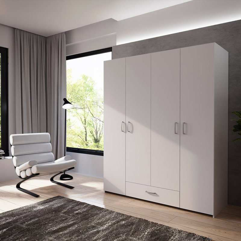 Econobox 4 Door Wardrobe with 2 Drawers in White, 160 cm
