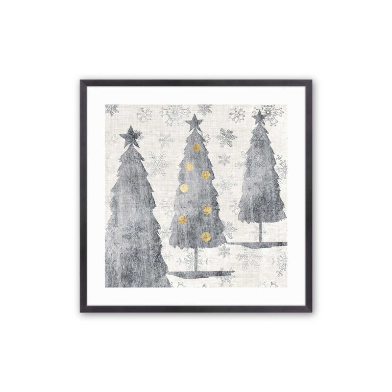 Impression festive des arbres argentés, H 13,75 po x l 13,75 po, Cadre simple en zinc patiné, bois massif