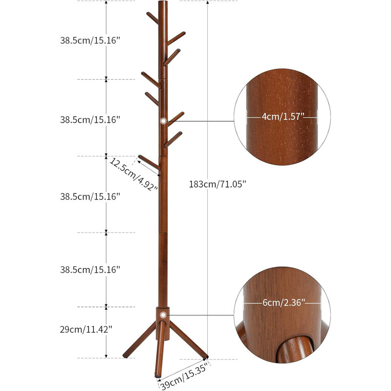 Freestanding 8 - Hook Coat Rack, Brown