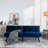 Navy Blue Velvet Bed With Adjustable Features, Suitable For Small Rooms 2 Seater Convertible In Blue, Adjustable, Living Area