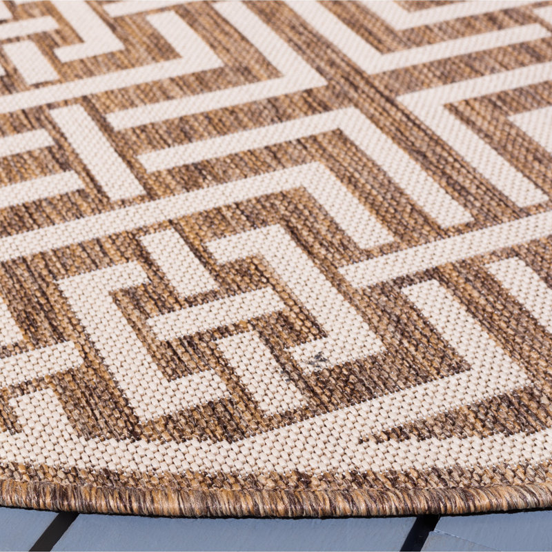 Tapis d'intérieur / extérieur à motif géométrique Julieta Performance, Rond 6 pi 7 po