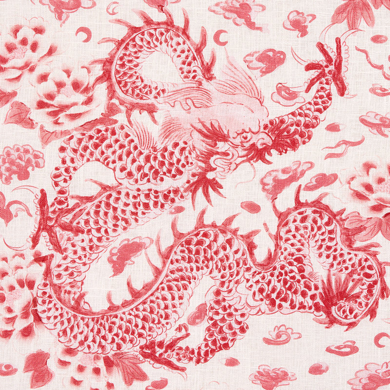 Schumacher x Mary McDonald Empress Dragon Fabric, Rose/Ivory