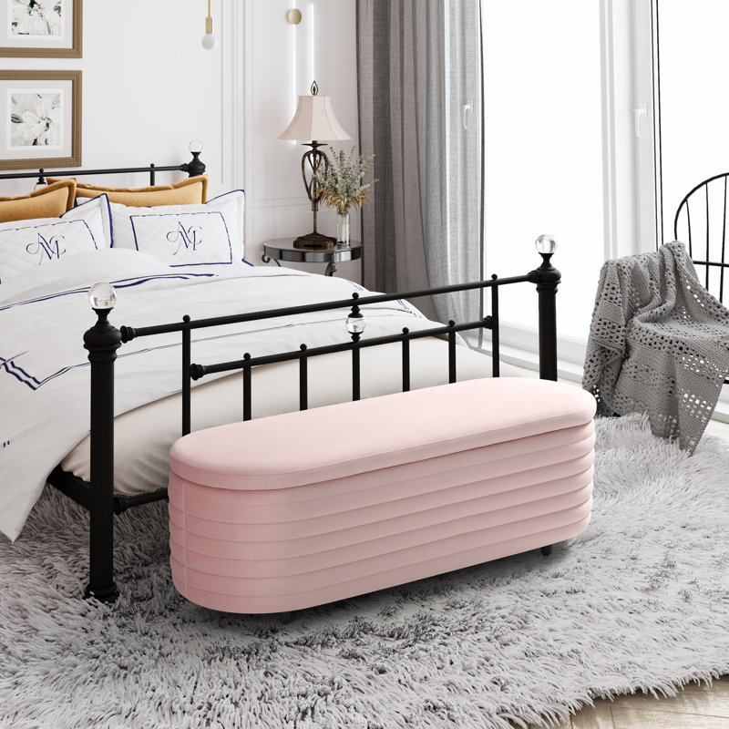 Farrah Upholstered Storage Bench, 18.1" H x 54" W x 19" D, Pink