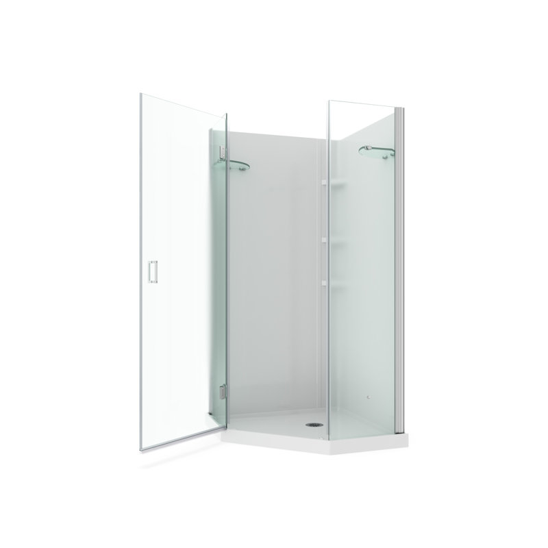 Ensemble de douche à drain central en polystyrène 36 x 36 Papaya en blanc avec verre transparent en chrome