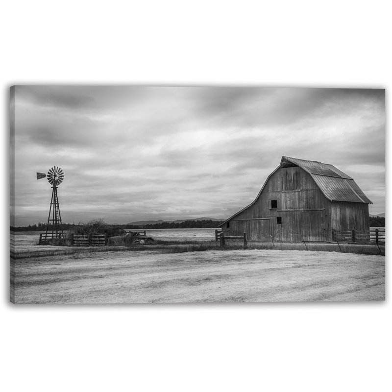 " Rustic Barn And Windmill - Wrapped Canvas Wall Art ", 20" H x 35" W