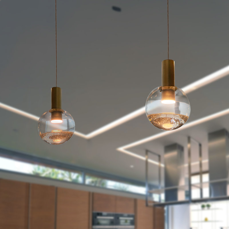 Sienna 1-Light LED Glass Globe Pendant Light with Adjustable Height, Brass