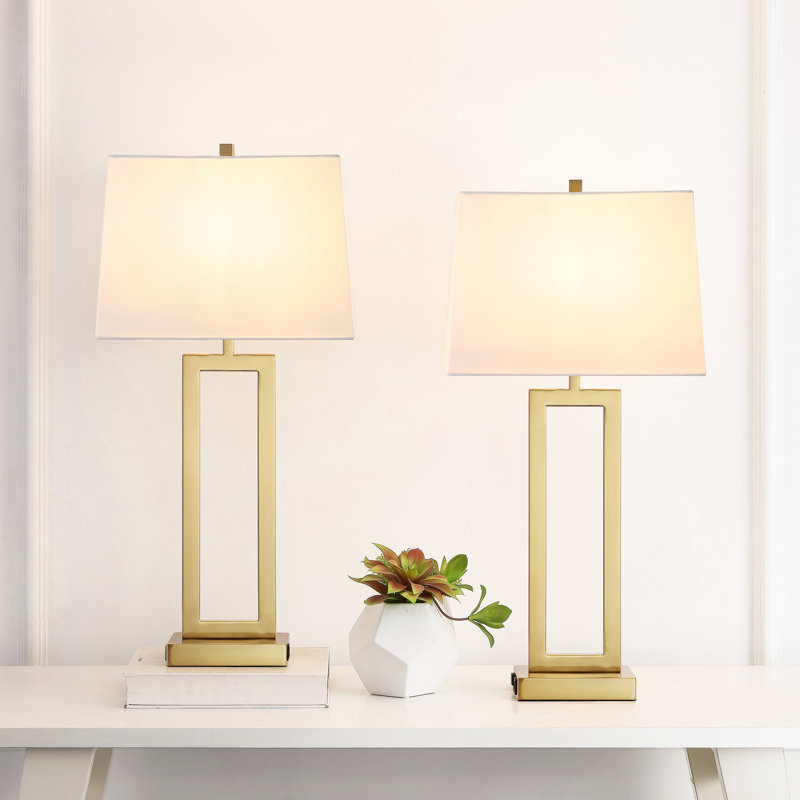 Ensemble de lampe de table en métal 28,5 "avec ports USB Type-C et prise intégrée Rogina, Blanc, Or brossé