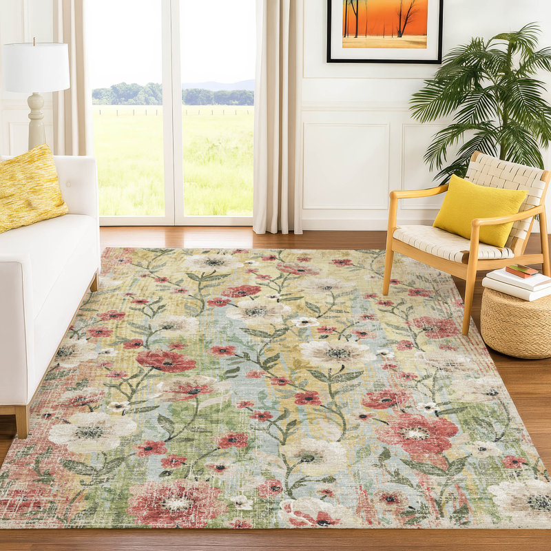 Tapis floral intérieur / extérieur lavable à la machine Raemoore ACN2403, Rectangulaire 3 pi x 5 pi
