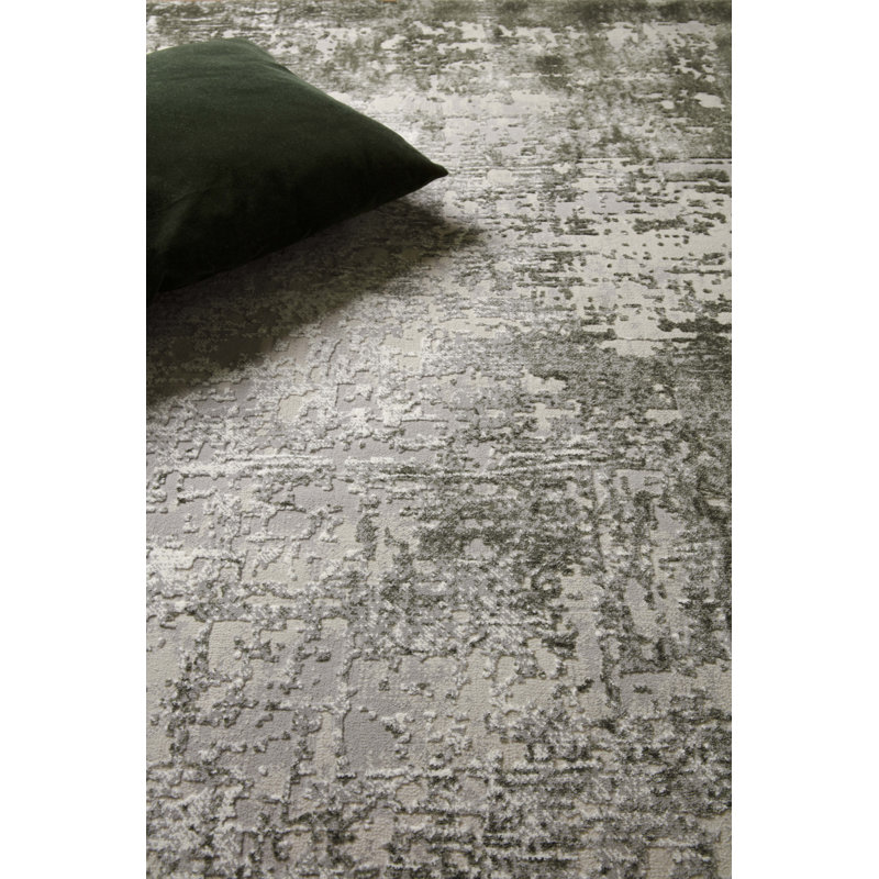 Abrienne Soft Shiny Border Green/Grey Rug, Rectangle 80 x 150cm