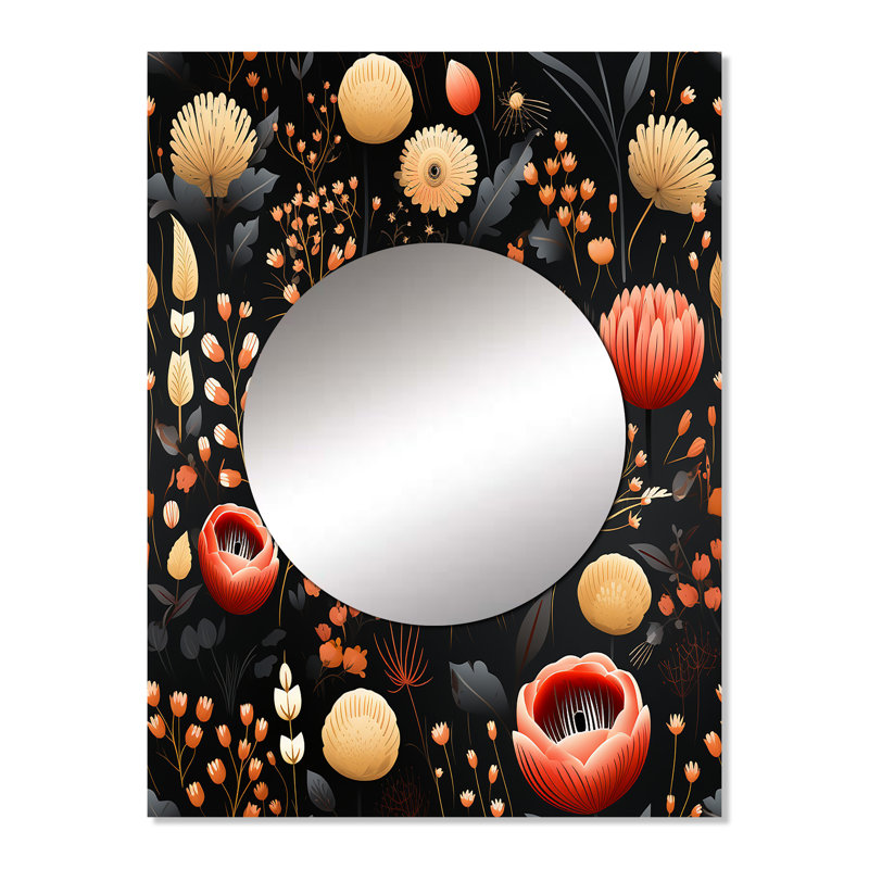 Motif floral bohémien, miroir décoratif floral, 32 po x 24 po