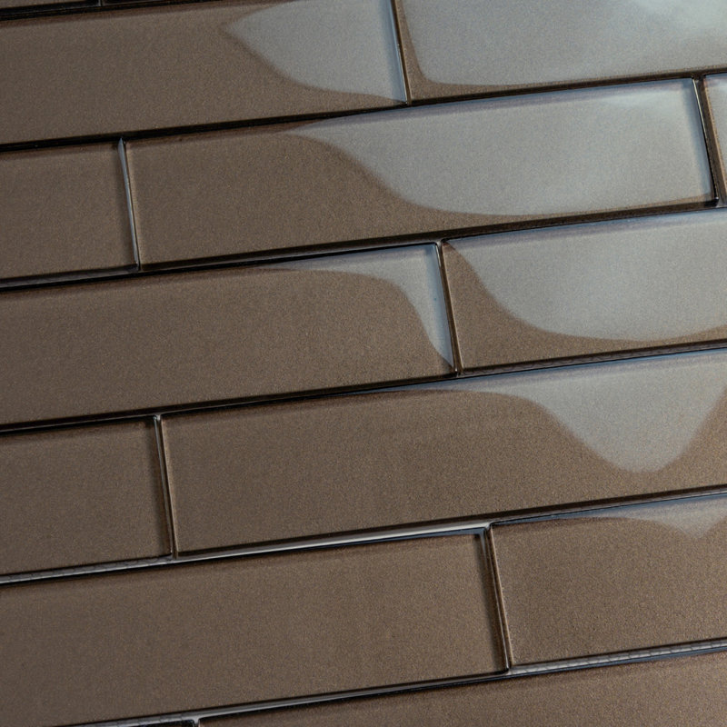 2X8 Subway Glass Mosaic Tile, Dark Gray