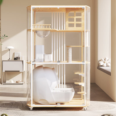 Bamboo-based Panel Cat House, Compatible with Automatic Litter Boxes