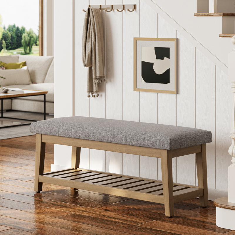 Polyester Upholstered Storage Bench, Grey