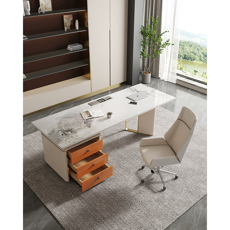 Bureau de luxe léger en pierre frittée avec tiroirs, H 29,53 po x l 62,99 po x P 27,56 po