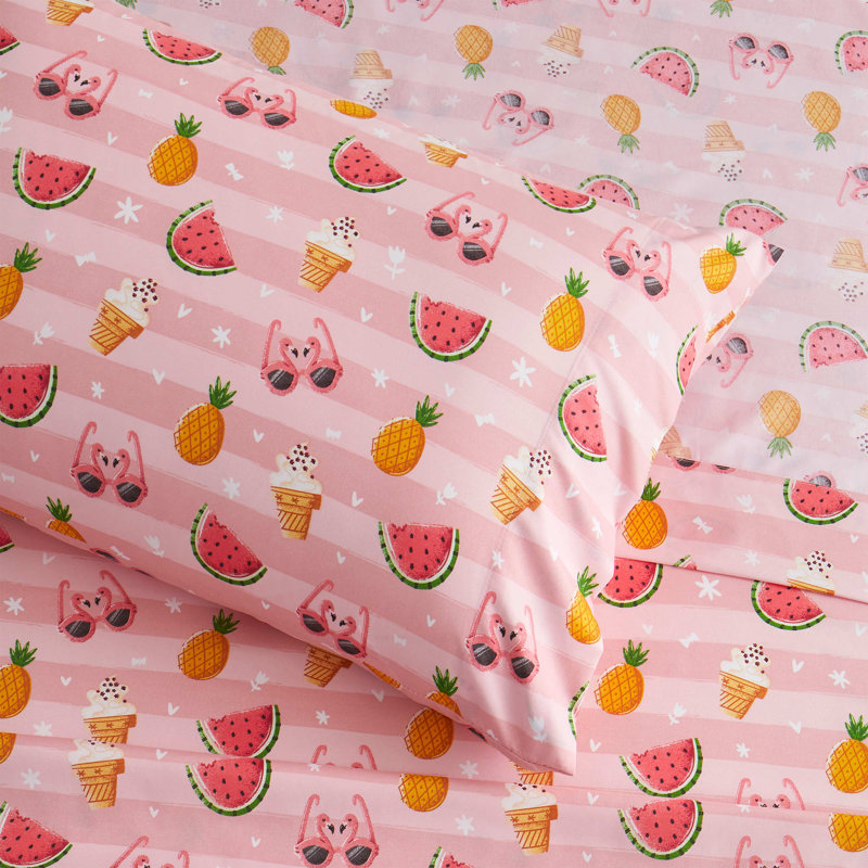 Sweet Summer Fun Pink Microfiber Twin XL Kids' Sheet Set