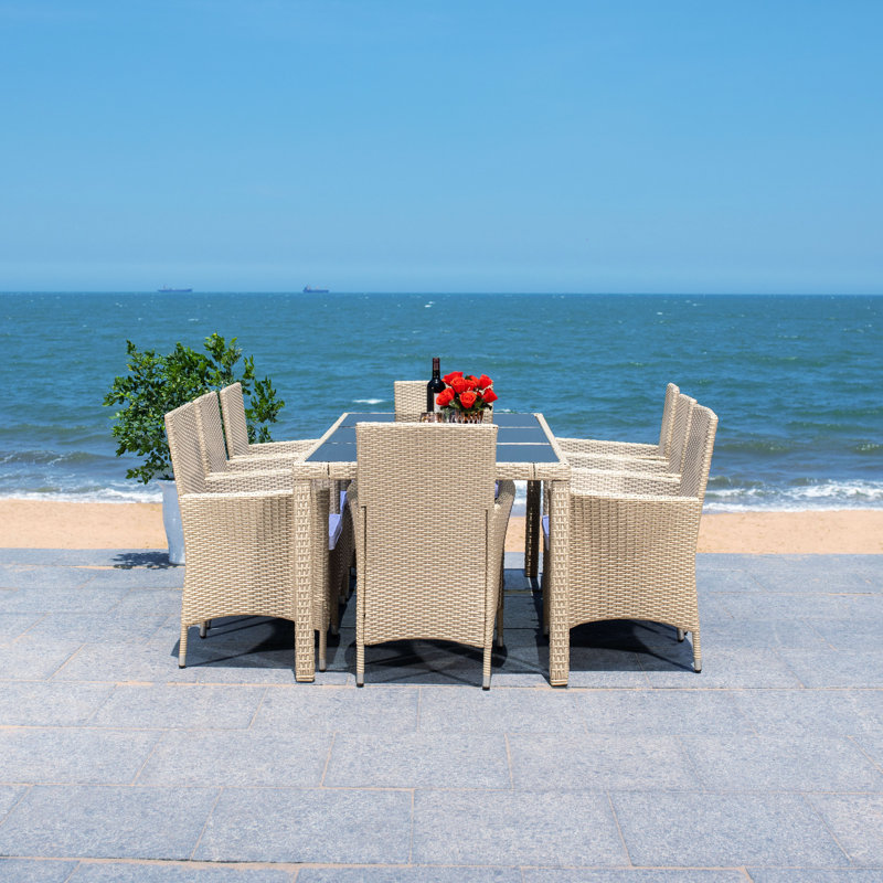 Hailee Beige Wicker 8-Person Outdoor Dining Set with Cushions