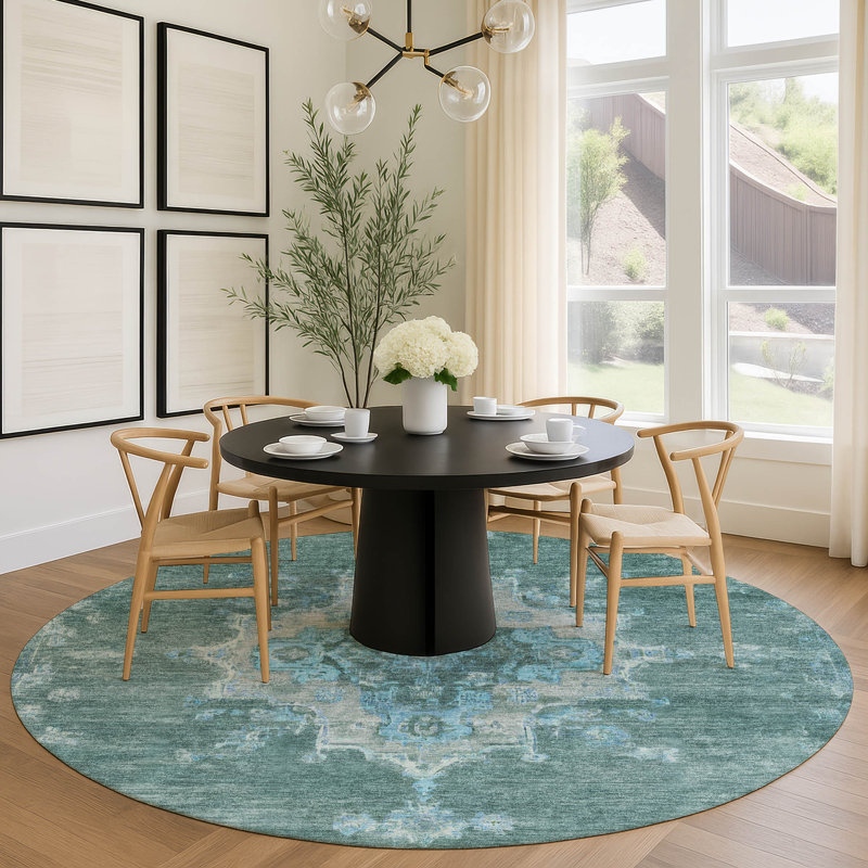Tapis intérieur / extérieur lavable à la machine Hashlamoun ACN2321 Global, Rond 8 pi