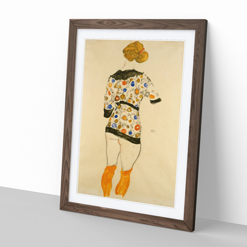 Nude Female Vol.2 by Egon Schiele - Picture Frame Painting, 36cm H x 27cm W x 2cm D, Walnut Framed