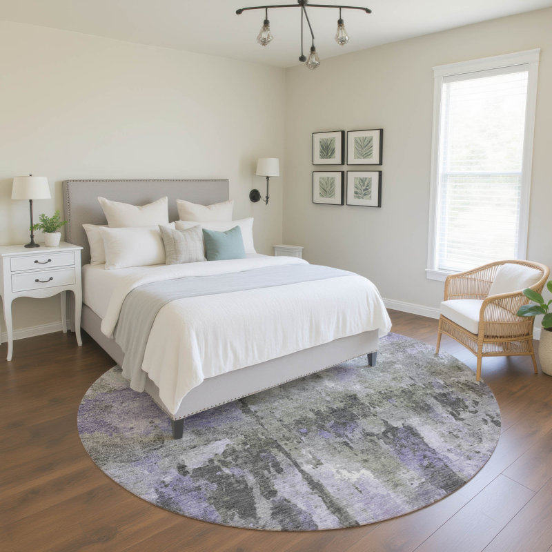Premium Machine Washable Mayfield Abstract Rug, 8' Round, Lavender