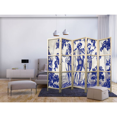 225 cm W x 171 cm H 5 - Panel Solid Wood Folding Room Divider