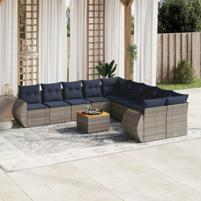  Ensemble de canapé de patio 11 pièces avec coussins en rotin de polyester gris