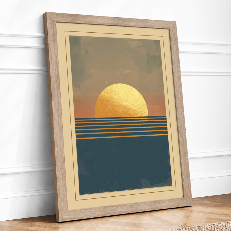 Golden Horizon Retro - Framed Print, A2 - 59.4 x 42.0 cm, Oak