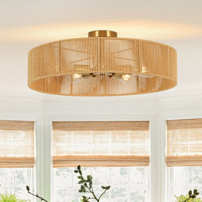 5 - Light 23.6'' Rattan Woven Natural Drum Rope Ceiling Light
