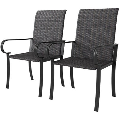 Ensemble de 2 chaises de salle à manger avec accoudoirs, dossier haut et sièges profonds - l 23,6 po x P 26,8 po x H 40,6 po - PE rotin + acier - brun