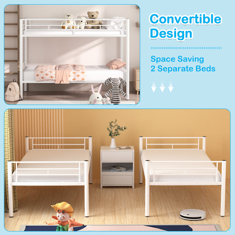 Aafke Kids Twin Size Metal Bunk Bed Frame with Ladder & Full-Length Guardrail Heavy Duty Sturdy 2 in 1 Convertible Bunk Bed