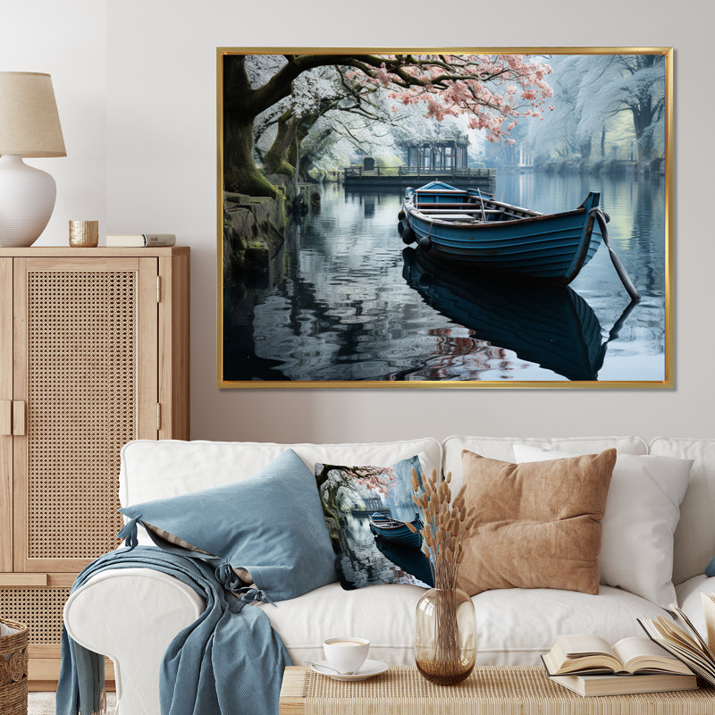 Blia " Germany Canal Tranquillity ", H 30 po x l 40 po x P 1,5 po, Cadre flottant doré