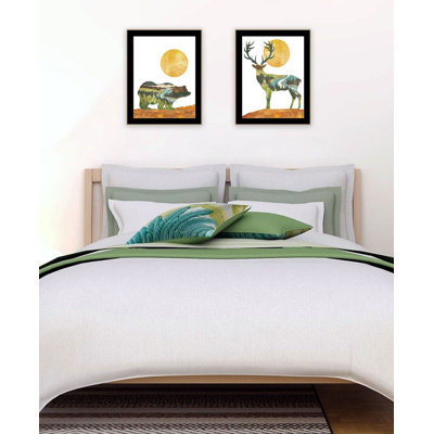 Millwood Pines "Bear & Deer With Mirrored Image Of A Forest In Side View" Framed Wall Art For Living Room, Wall Art Print For Home Decor, Bedroom Wall