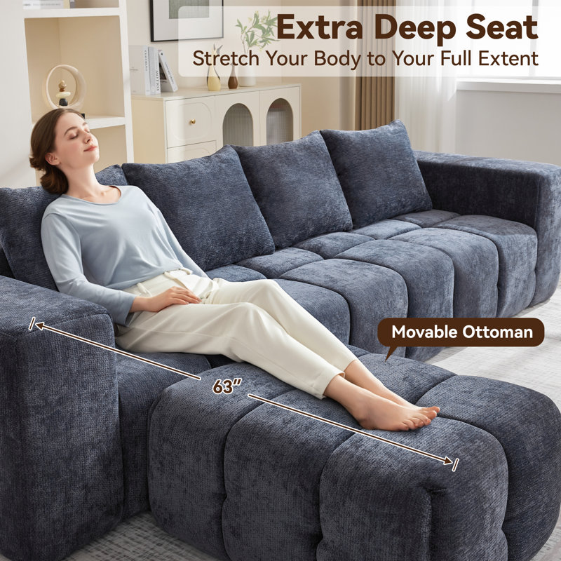 Ensemble de canapé modulaire avec repose-pieds Boneless, Chenille bleu, 25" H x 119.3" W x 39.4" D