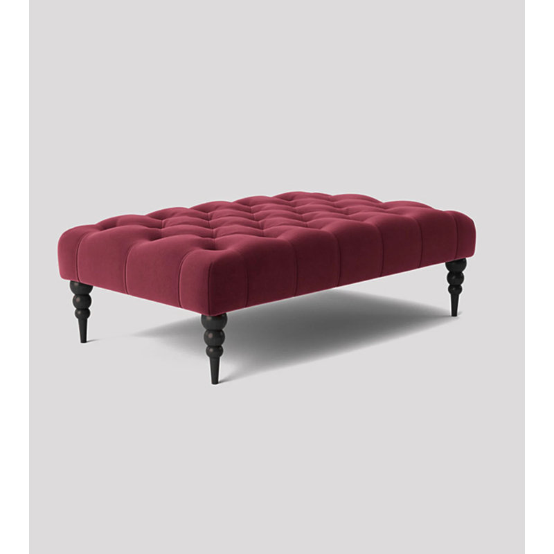 Alyana Rectangle Ottoman Bench with Wooden Legs - Plush Velvet Chesterfield Upholstered Footstool, Claret Red
