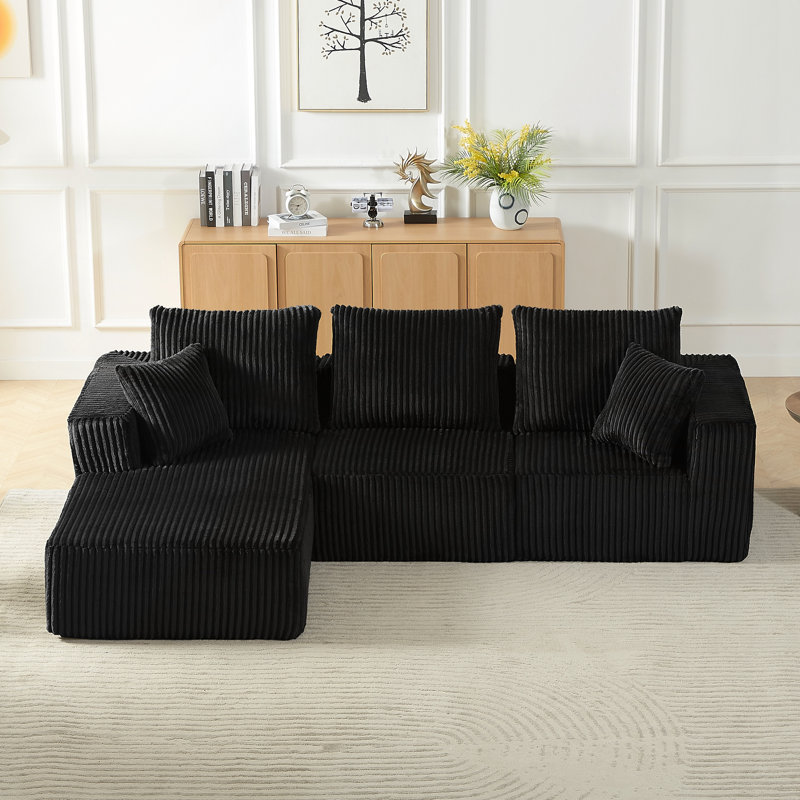 Modular Sectional Sofa, Modern Corduroy Cloud Couch with Deep Seat, Upholstered 4-Seater Sofa for Living Room, No Assembly Required