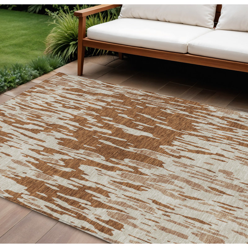 Tapis extérieur lavable abstrait orange et ivoire 8 pi x 10 pi