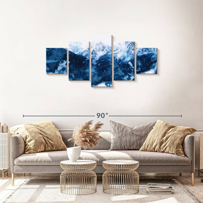 Paysage abstrait montagnes enneigées, impression sur toile, 5 pièces, H 30 po x l 68 po x P 1 po