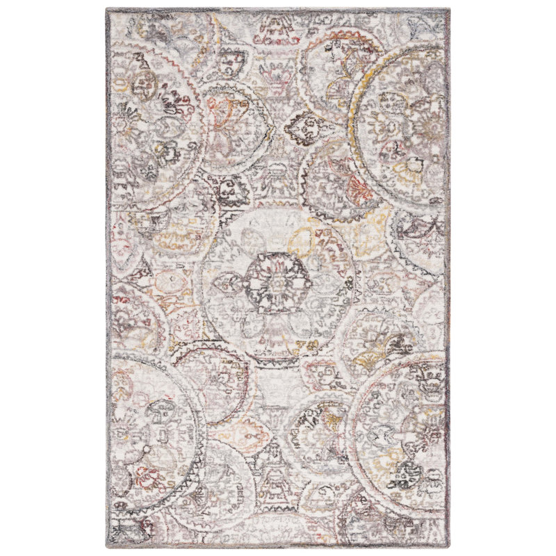 Metro Hand Tufted Wool/Cotton with Cotton Backing Geometric Rug in Ivory/Red, Rectangle 8' x 10'