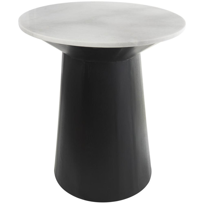 White Marble Geometric Side End Accent Table with Black Wooden Base