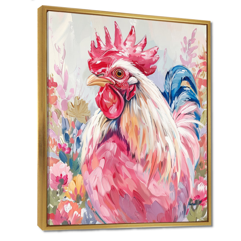 Décoration murale rouge coq rouge et vert - coq, Cadre flottant doré, 30" H x 40" W
