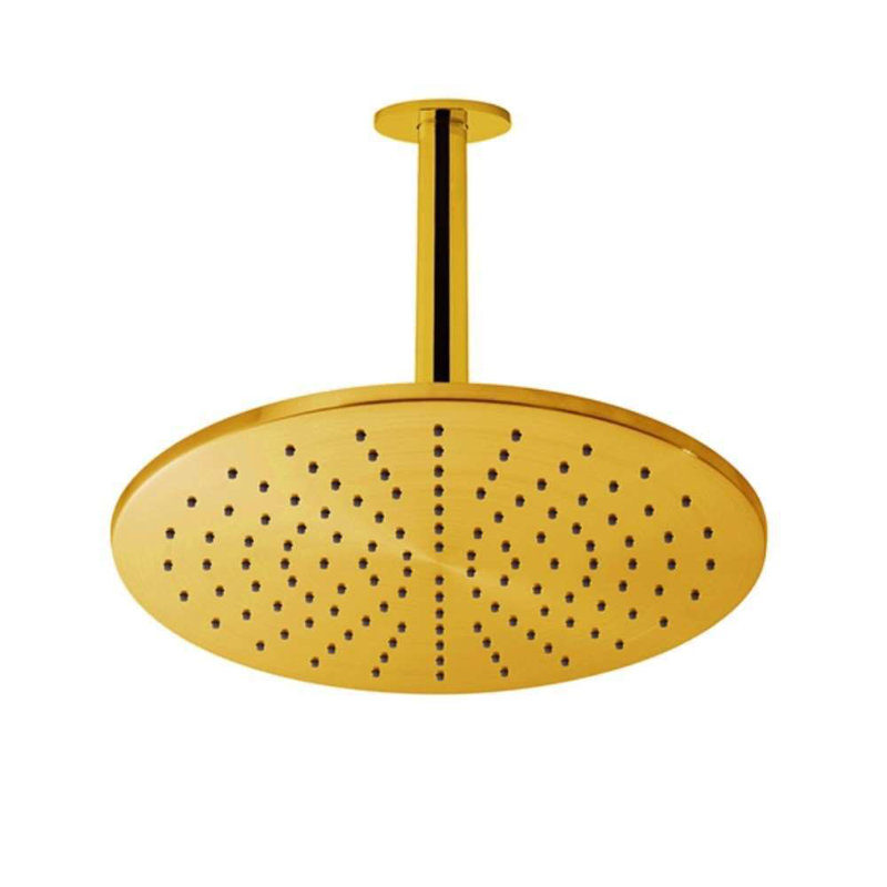 BathSelect 12" Gold-Plated Round LED Rain Shower Head – Color-Changing, Self-Powered Design