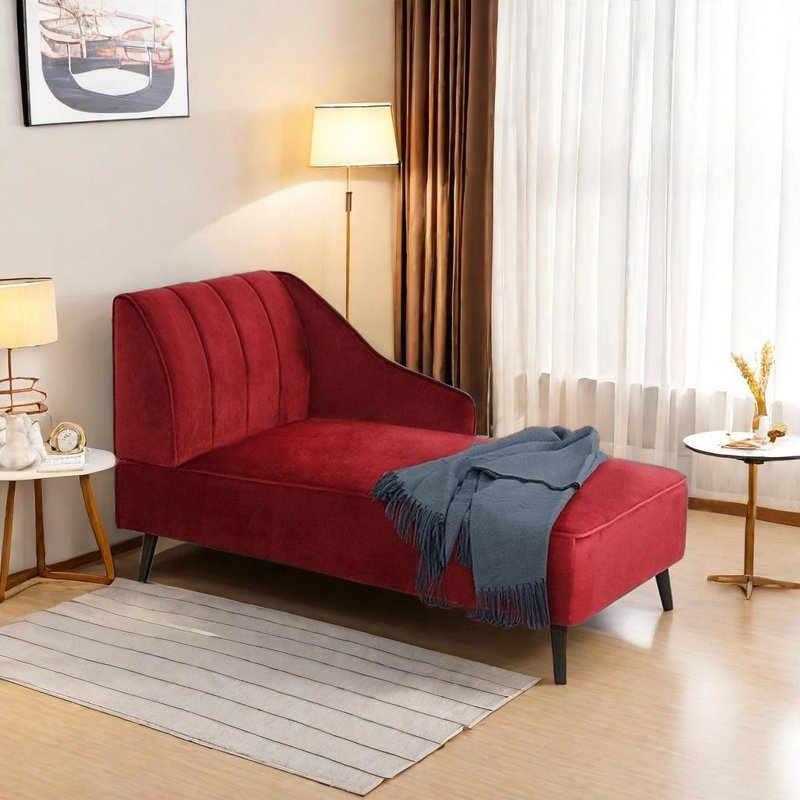 Chaise longue en tissu de qualité supérieure, Rouge, Orienté à gauche (vu de face)