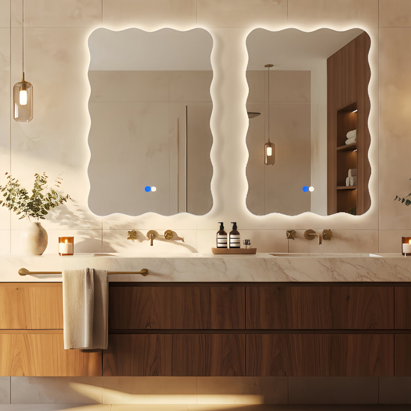 Wavy Frameless Led Wall Mirror, 30" x 20"