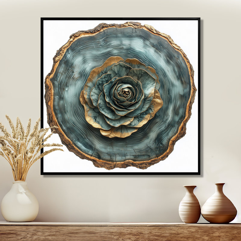 Emerald Peony Dance On Wood Slide II - pivoines, art mural sur toile, H 16 po x l 16 po, Impression encadrée flottante