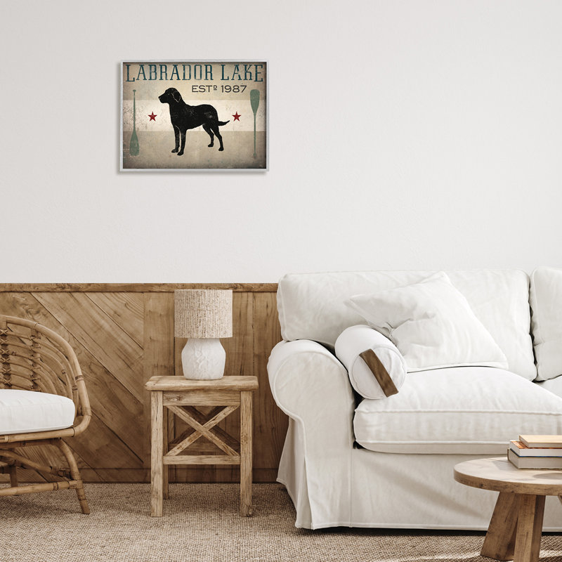 «Labrador Lake Rustic Dog Row bateau Oars Cabin Sign» par Ryan Fowler - impression, H 16 po x l 20 po