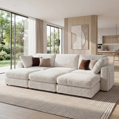 137.7" Modular Sofa Oversized Cloud Couch With 3 Ottoman And 2 Built-In Storage Side Tables