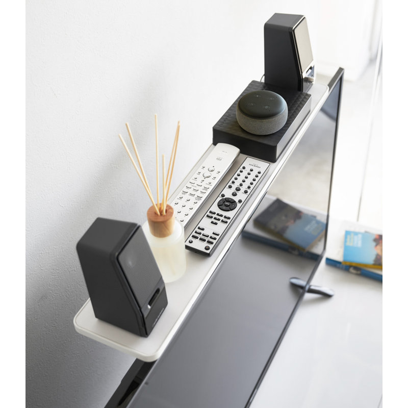 White Steel TV Shelf with Remote Rack Accessory Stand