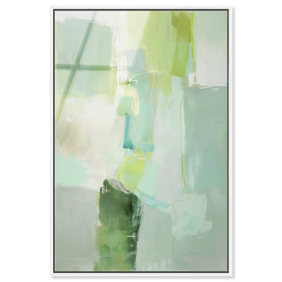 Mint Pastures I Framed Acrylic Print Green Abstract Art by Art Remedy, White Frame, 30 x 45